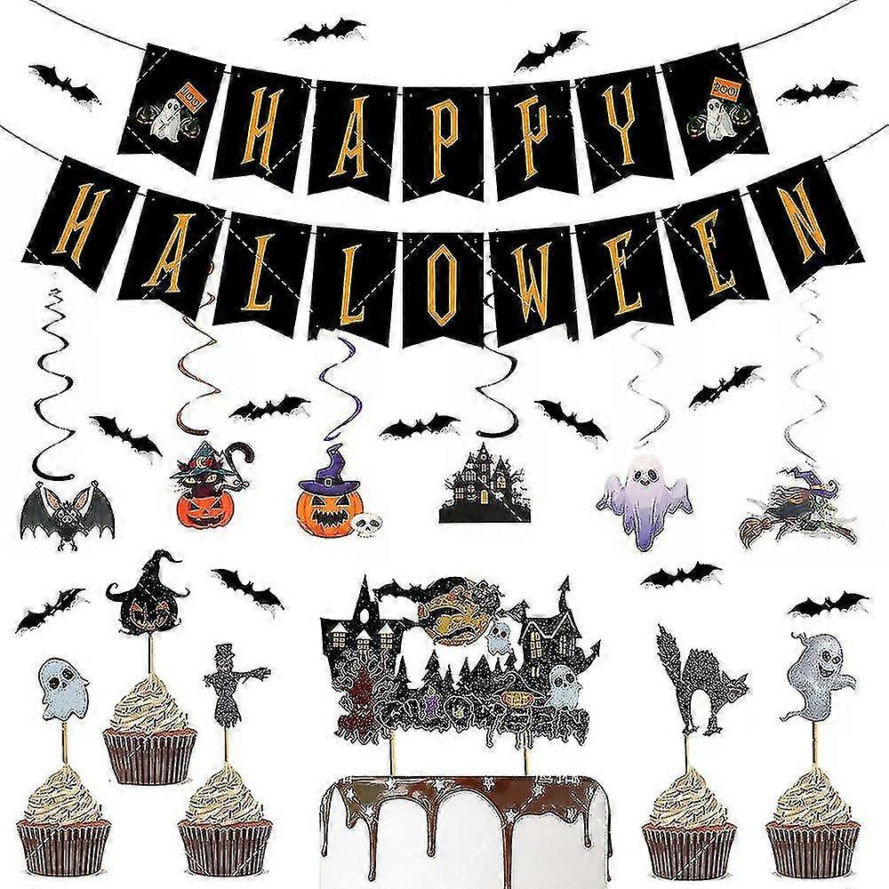 Halloween Skeleton Pull Flag Spiral Charm Charm Cake Sticker Insert Set