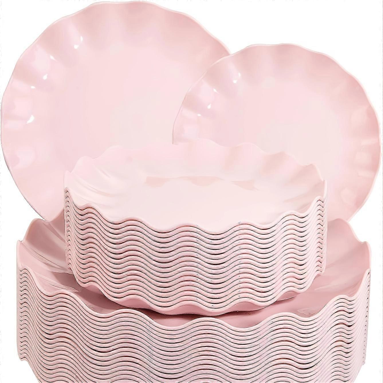 Set Of 24 Pink Plates, Reusable Dinner Plates Durable And Microwave Dishwasher Safe, Dish For Parties, Light Weight Plates For Wedding Party Birthday