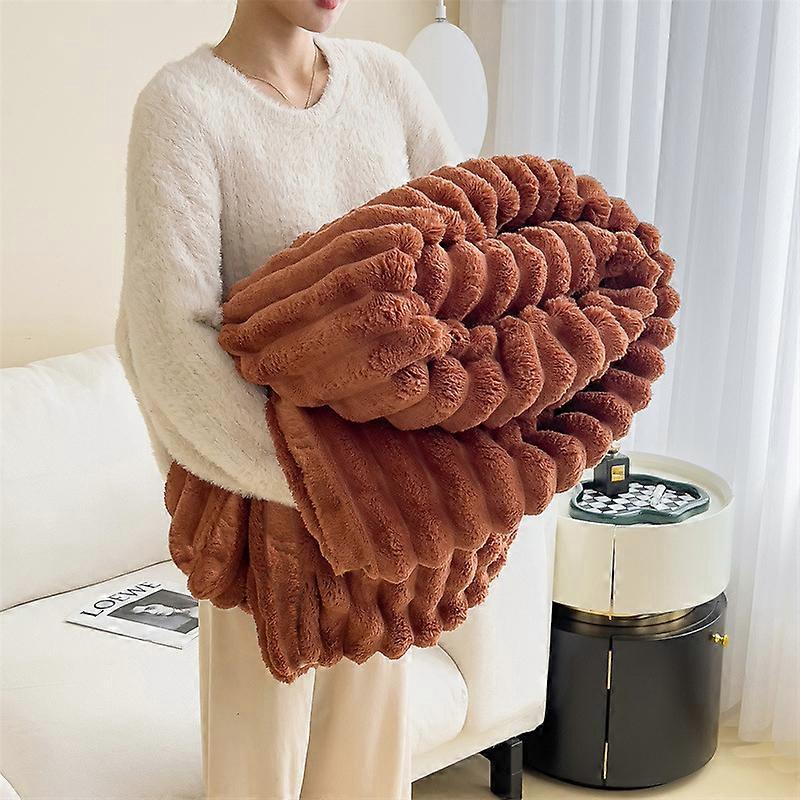 Snuggle Sac Cuddly Blanket, Fluffy Fleece Blanket, Blanket for Sofa, Bed, Couch, Warm and Soft Blanket with Striped Pattern,Grey/pink/green/yellow,120