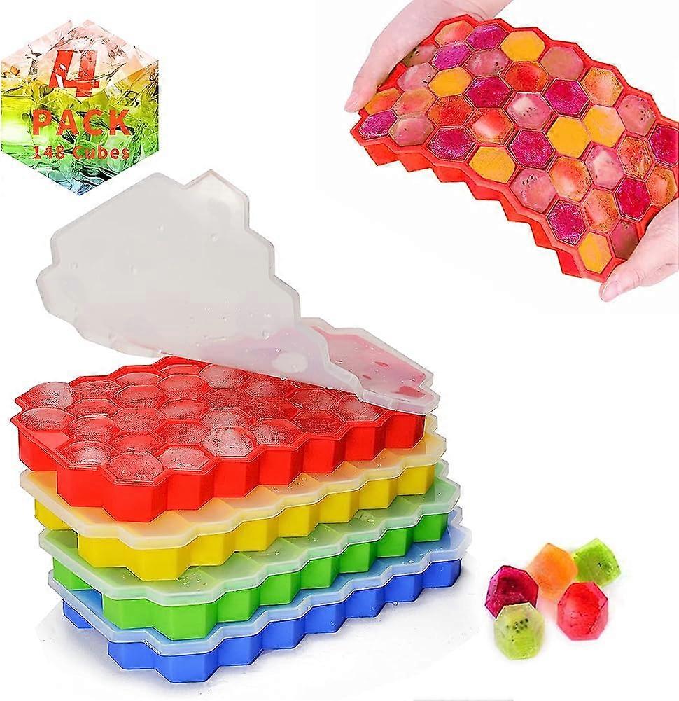 4 Pcs Silicone Ice Cube Tray with Lid. Silicone ice cube tray of 148 Blocks. Easy Release