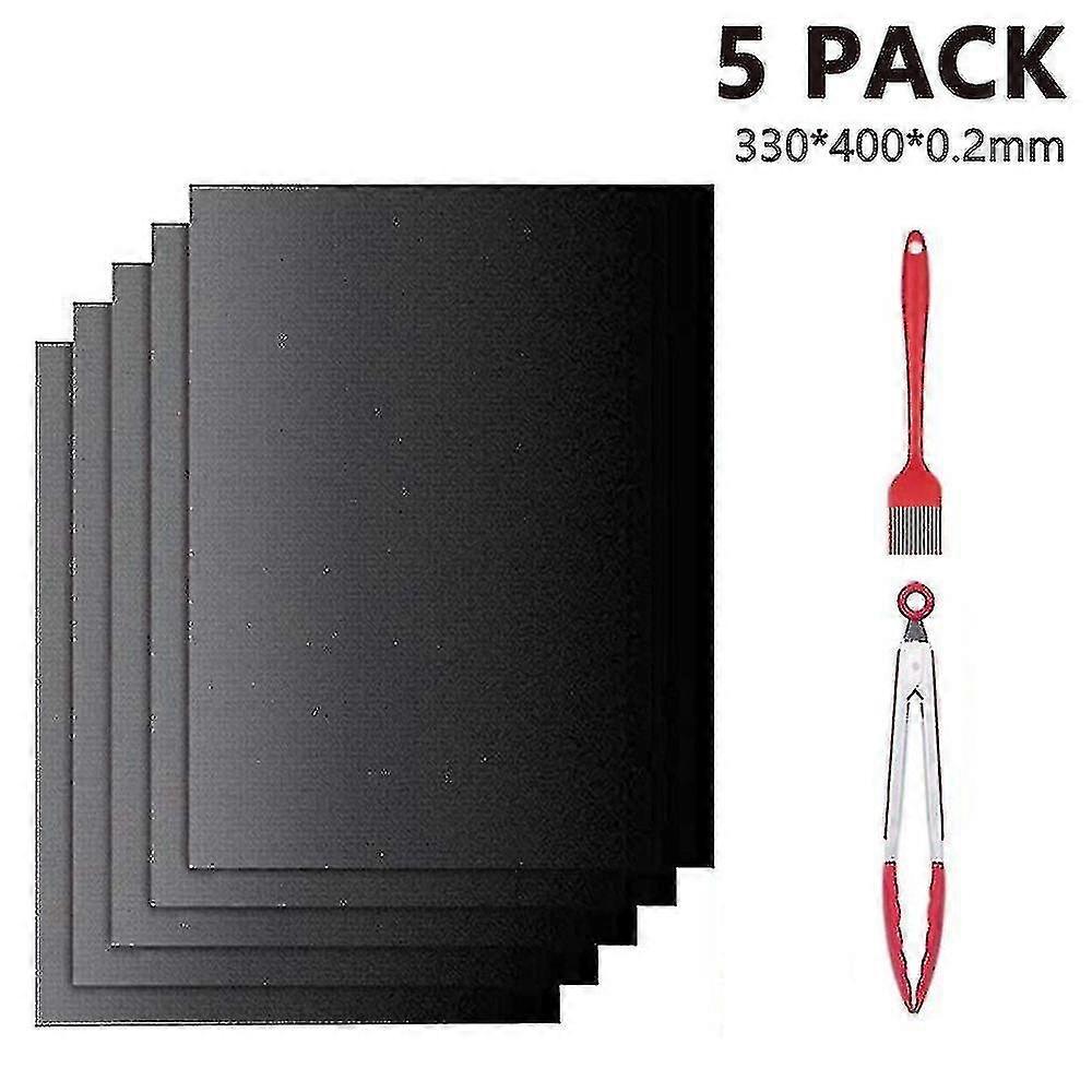 Grill Mat Set Of 5 Non Stick Mats Reusable Comes With Clip And Brush