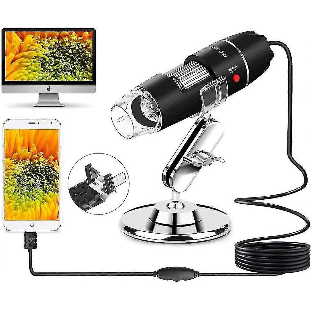 Microscópio USB 8 Led Usb 2.0 Microscópio Digital, 40 Para 1000x Endoscópio de Ampliação Mini Câmera Com Adaptador Otg E Suporte De Metal KII