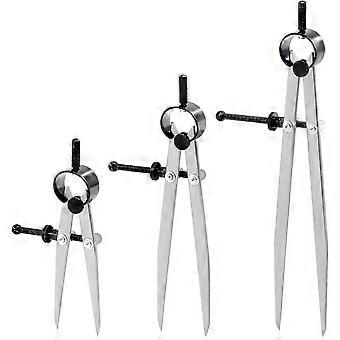 3 Pcs 4'' 6'' 8'' Professional Metal Compass Set, Steel Adjustable Lockable Divider Wing Compass, Drafting Compass Tool for Leather Work, Woodworking,