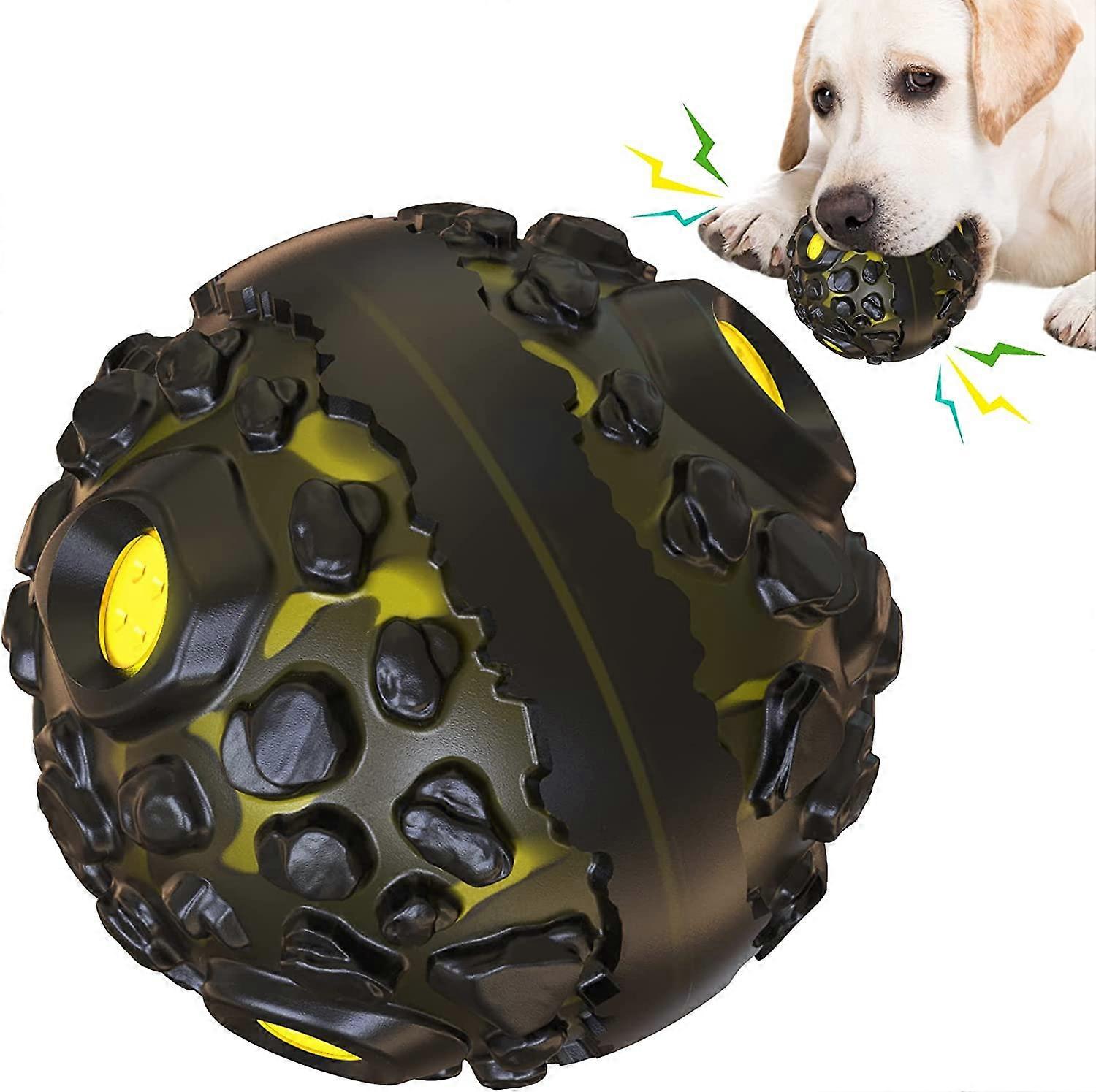 Pet Dog Toy Giggle BallSpecial Meteorite Shaped Sounding Fun Cool Toy Interactive Balls for Medium Aggressive Chewers Dogs (Meteorite & Yellow)