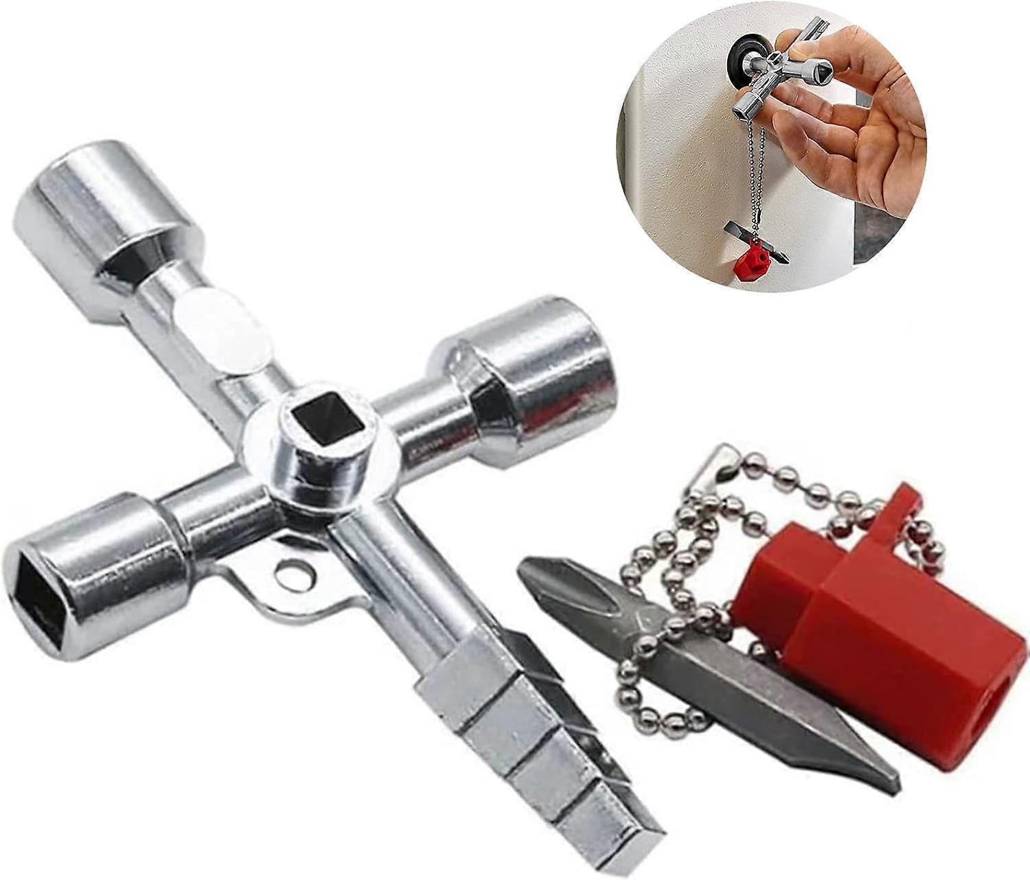 Way Multi-Function Key Multi-Function Utility Key Universal Cross Key Triangle Key Faucet Switch Key for Water, Electricity, Electricity Meters, Radia