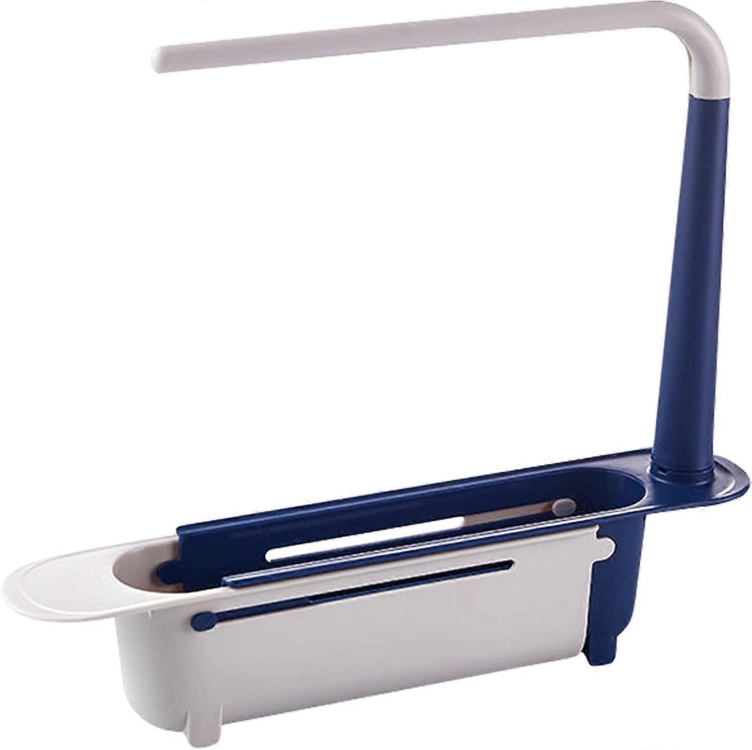 Blue Telescopic Sink Rack - Adjustable Multi-Function Sponge Holder for Kitchen Sink