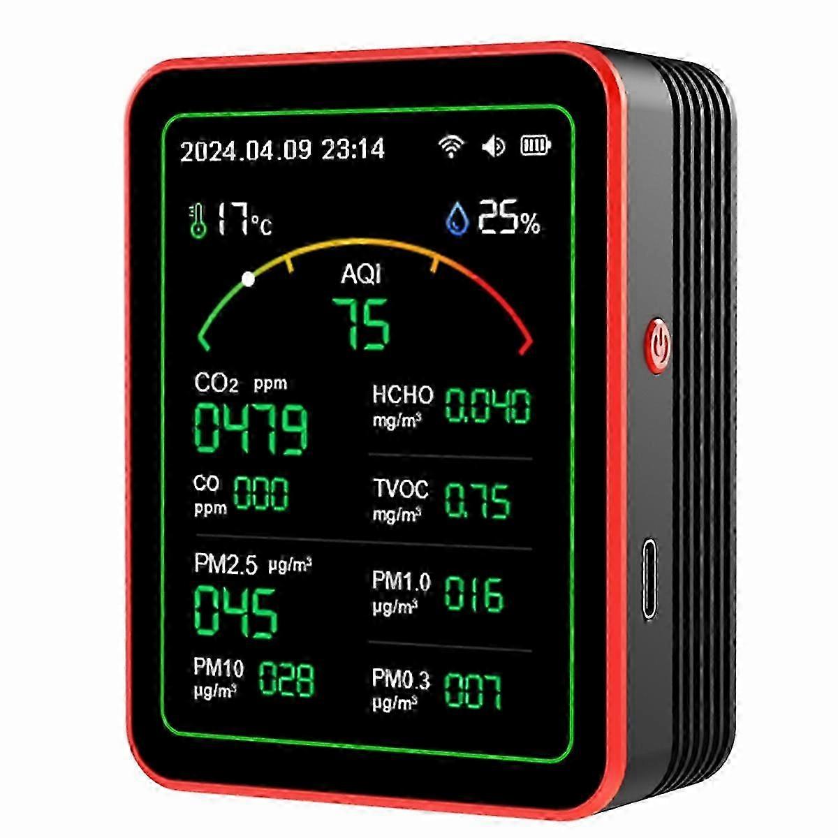 15 in 1 Luftqualitätsdetektor Tragbarer Tvoc Hcho, pm1,5 pm10 pm1,0 pm0,3 Temperatur Luftfeuchtigkeit Tester Multi Clock