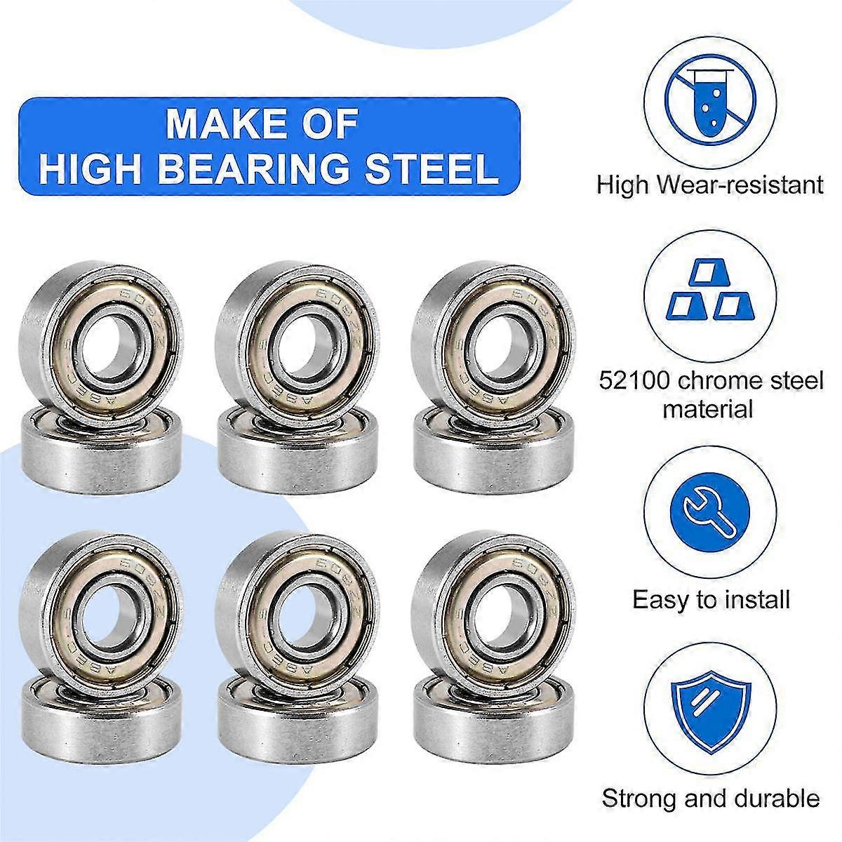 Mpartsgo 608-ZZ Ball Bearings (10 Pack) | 8x22x7mm Dual Shielded Metal For Skateboards