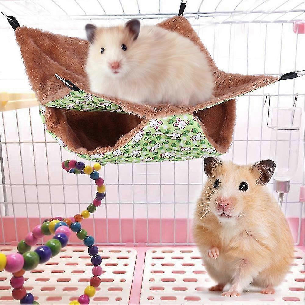 Hanging Double deck Hammock Sleeping Bed Keep Warm for Squirrel Hamster Small Pet(green)