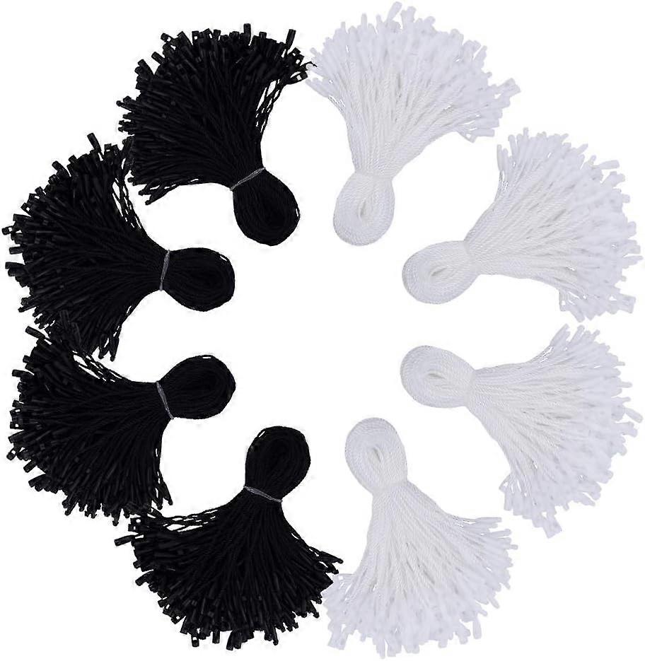 1000 Pcs 7.99" Long/Piece Polyester Tag Strings Black and White Price Hang Tag Fasteners Loop Fastener Hook Cable Ties Zip Ties for DIY Gift Tags Book