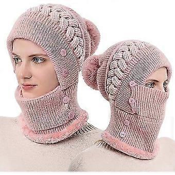 Femmes Hiver Chaud Tricoté Cap HatNeck Warmer Ensembles, Double Couche Polaire Doublé Bonnet Bonnet avec Faux