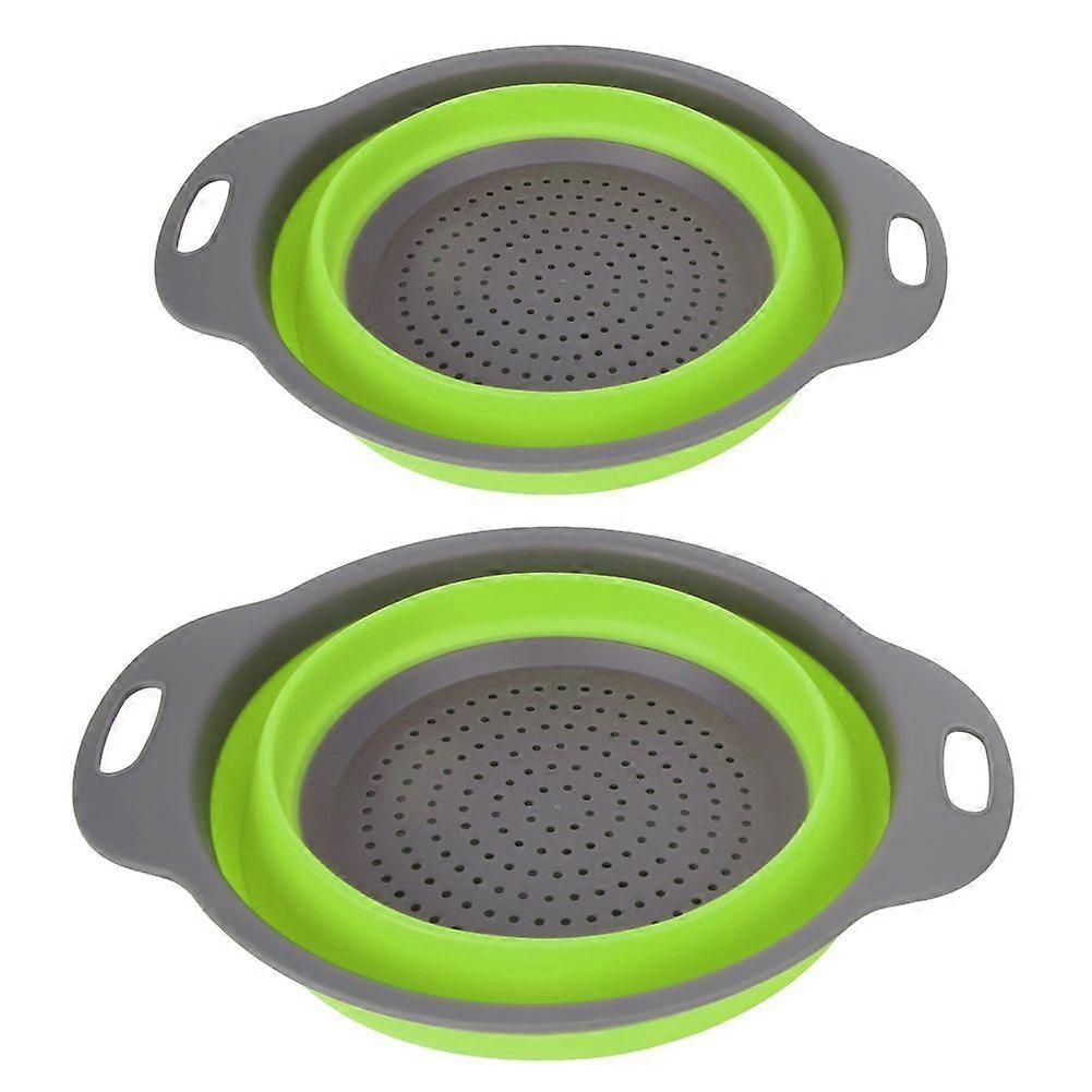 2pcs Folding Collapsible Strainer Vegtable Fruit Filter Basket Household Kitchen SuppliesGreen