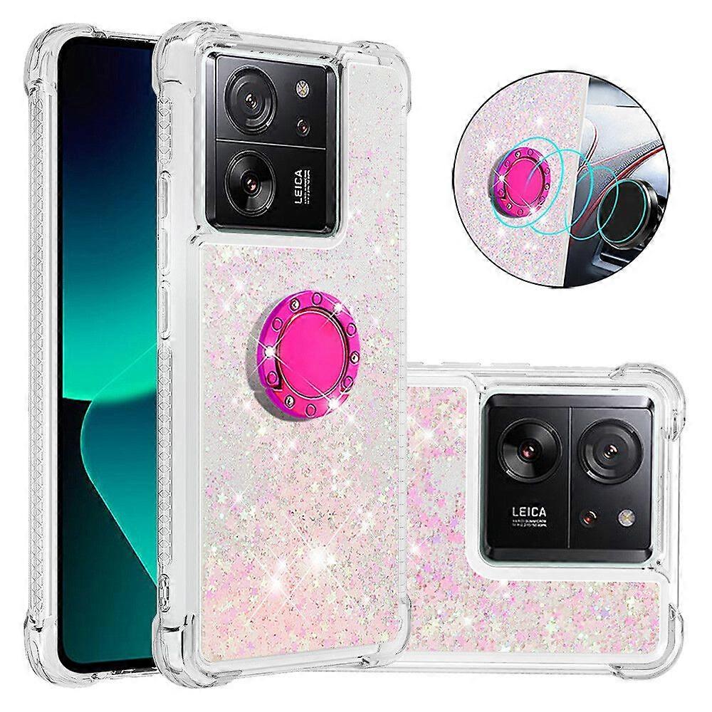 Case for Xiaomi 13T/13T Pro 5G Bling Flowing Liquid Floating Sparkle Glitter Bumper with Rotation Ring Kickstand Compatible with Xiaomi 13T/13T Pro 5G