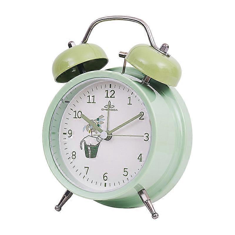 Student Cute Style Bell Alarm Clock Bedside Mute Clock With Light Specification： Y36 4 Inch (Green)