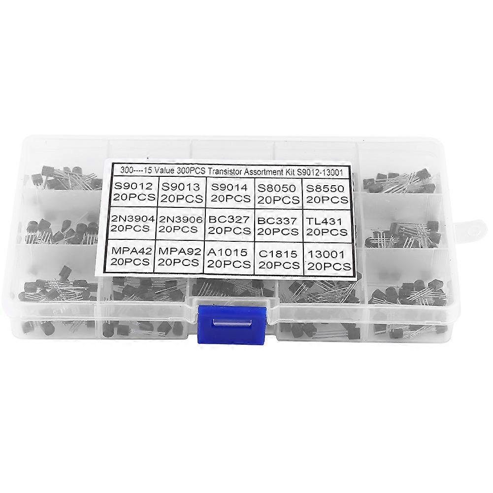 300pcs 15 Values TO-92 Silicon Transistors Assortment Set With Storage Box