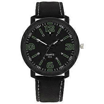 Manliga Män Mode PU Läder Armbandsur Rund Urtavla Casual Kvarts Armbandsur (Svart)