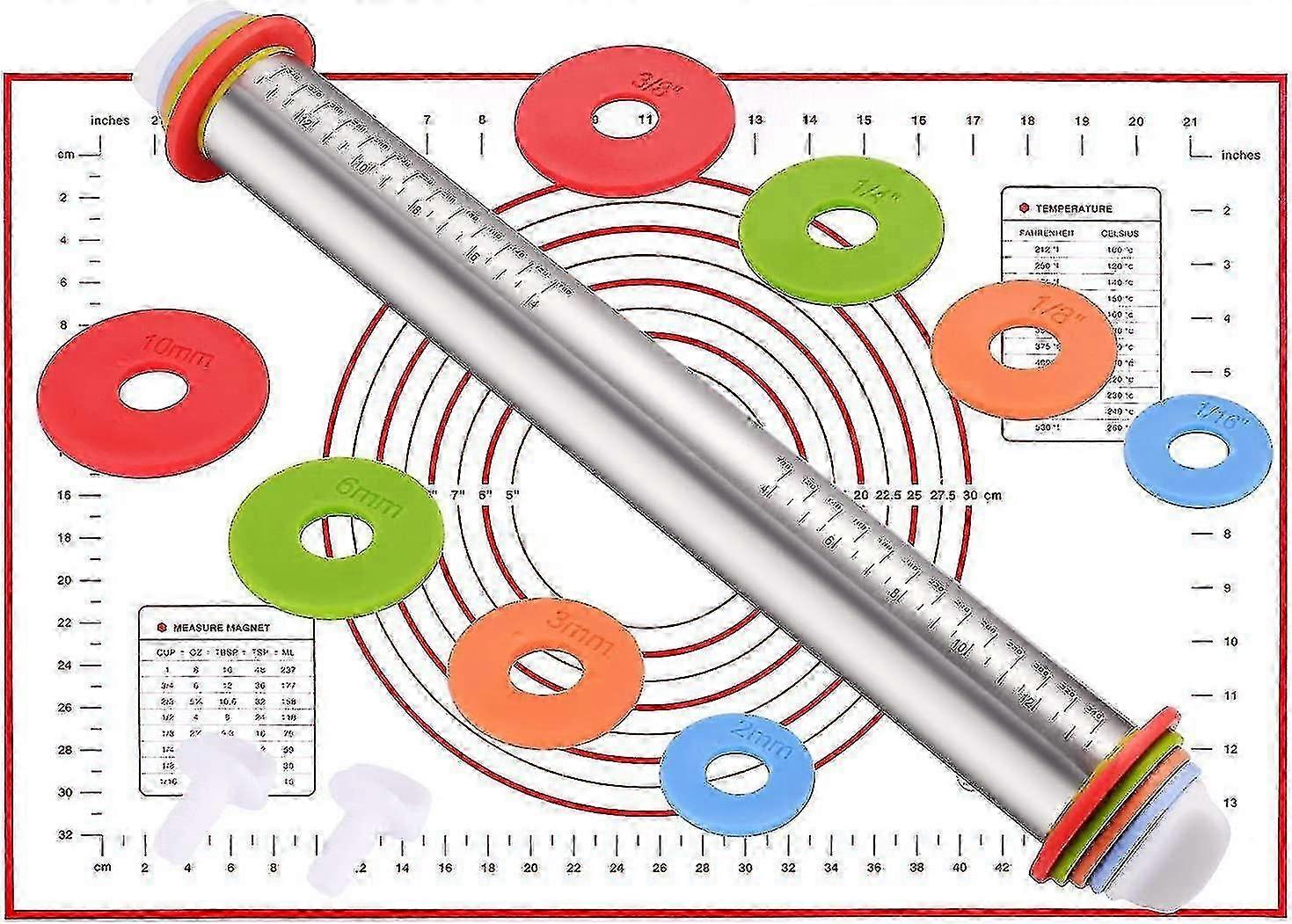 Stainless Steel Rolling Pin, Professional Adjustable Rolling Pin With 4 Adjustable Discs