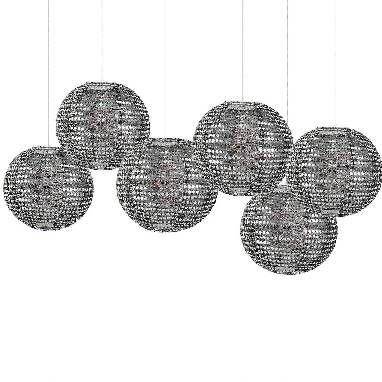 Set of 6 Sparkling Sequins Lanterns Ornament Unique Hanging Paper Lamp for Parties and Weddings Lighting Accessories Silver