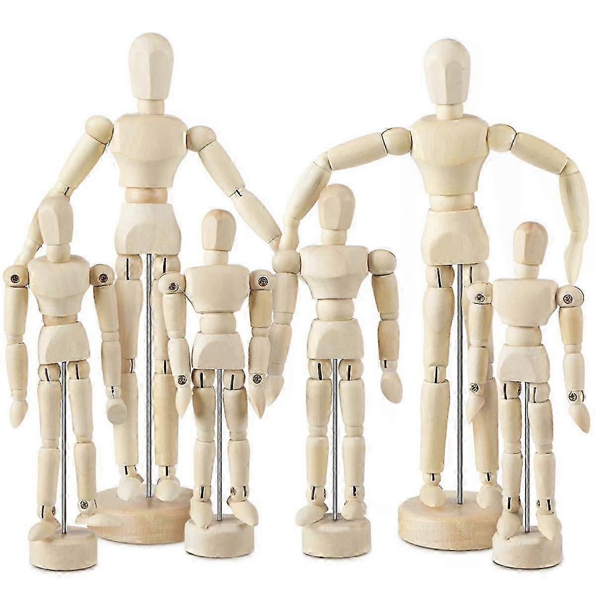 6 Pcs Artist Mannequin Model Wooden Manikin Drawing Moveable Figure Model with Stand Flexible Jointed Mannequin