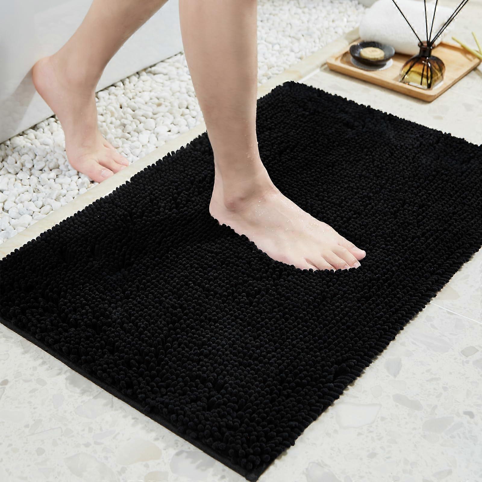 32"x20" Black Soft Fluffy Non-Slip Bathroom Mats, Washable Fast Dry Absorbent Carpets for Home Use