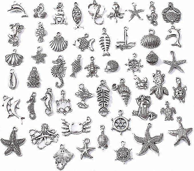 50ピースミックスチャームペンダント、ブレスレットペンダントセット、海の動物チャームペンダント、DIYクラフト、チャーム、ペンダント、ジュエリー、ブレスレットを作る、ネック