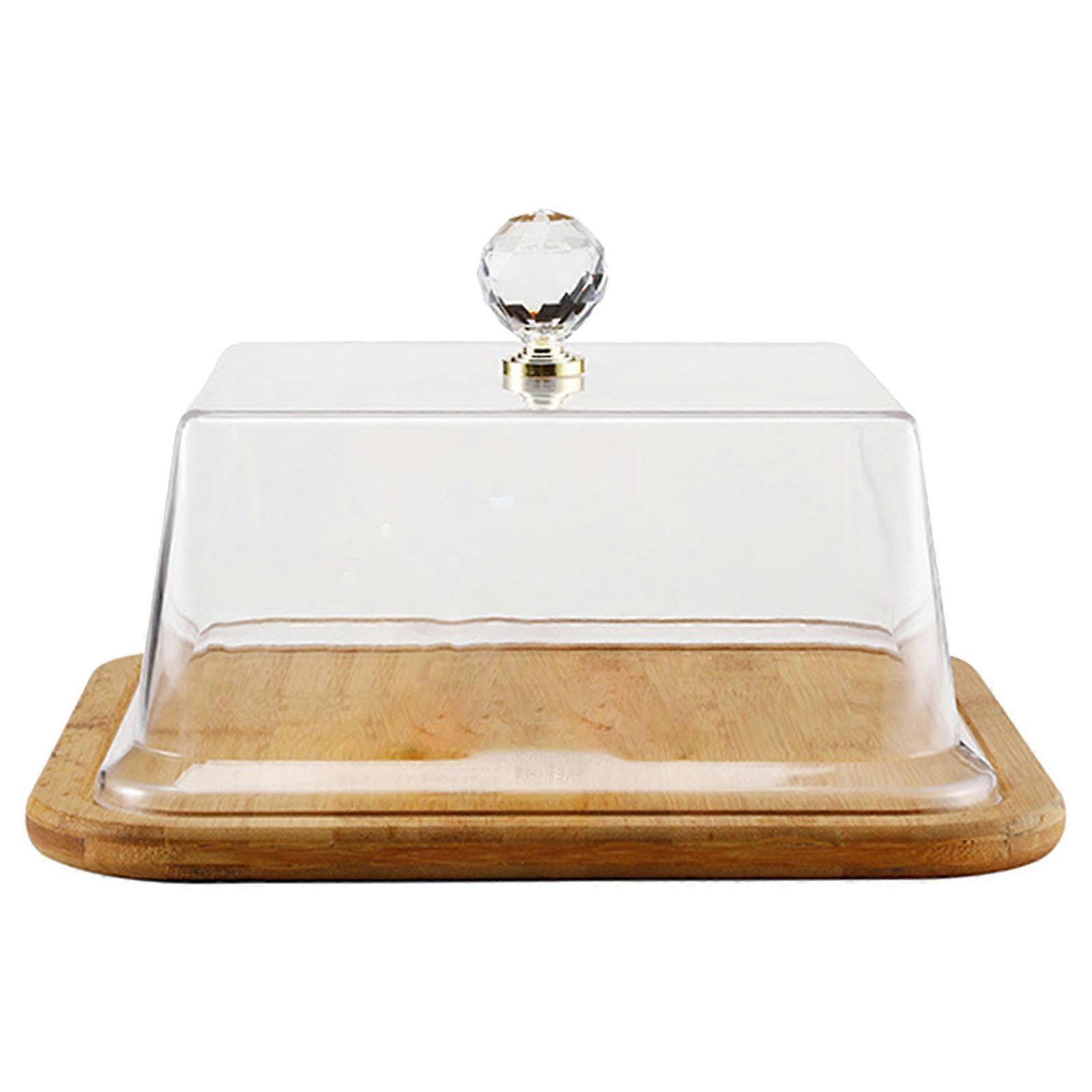 Elegant Square Cake Platter with Clear Lid Dessert Display Plate Wood and with Acrylic Lid for Baking and Celebrations 4217M