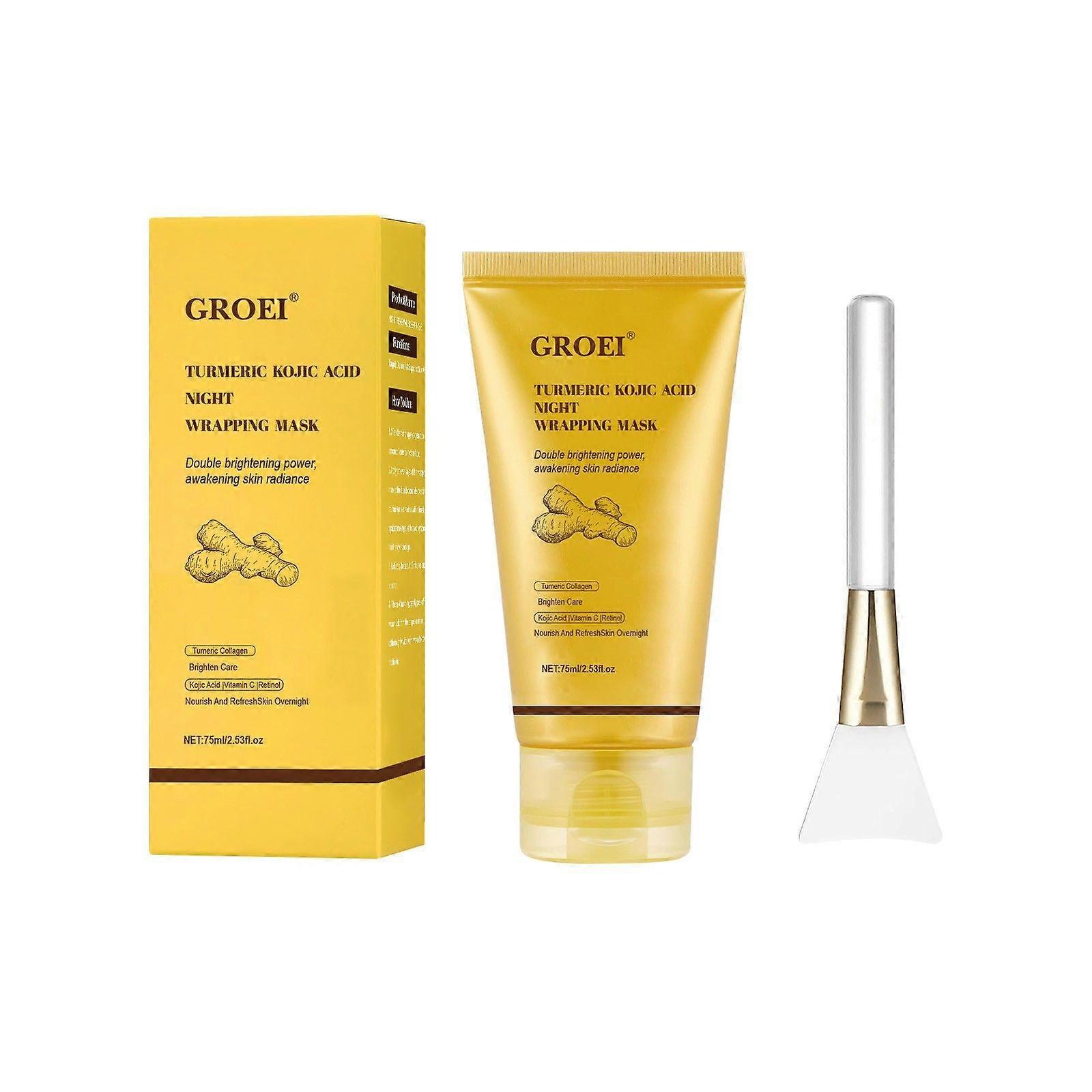 Turmeric Kojic Acid Overnight Wrapping Peel Off Mask - Nourishes Dull, Uneven Skin with Hydrolyzed Collagen for Glowing Skin, Improve Elasticity