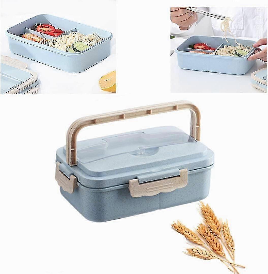 Bento Box - Bpa -Free Reusable Lunch Container With Spoon Chopsticks For Kids Adults Students(Blue)