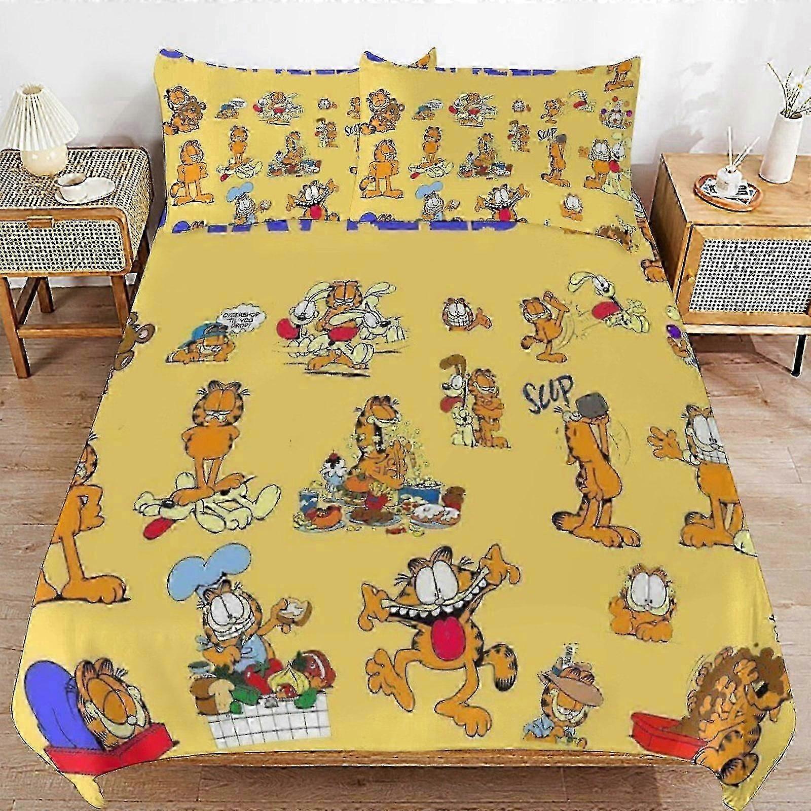 o3330 Lakan Garfield Säng Påslakan Mikrofiber Sängkläder Se3D Tryckt Lättvikt 3 Delad Täcke Se, (1 Påslakan och 2 Örngott) Lakan