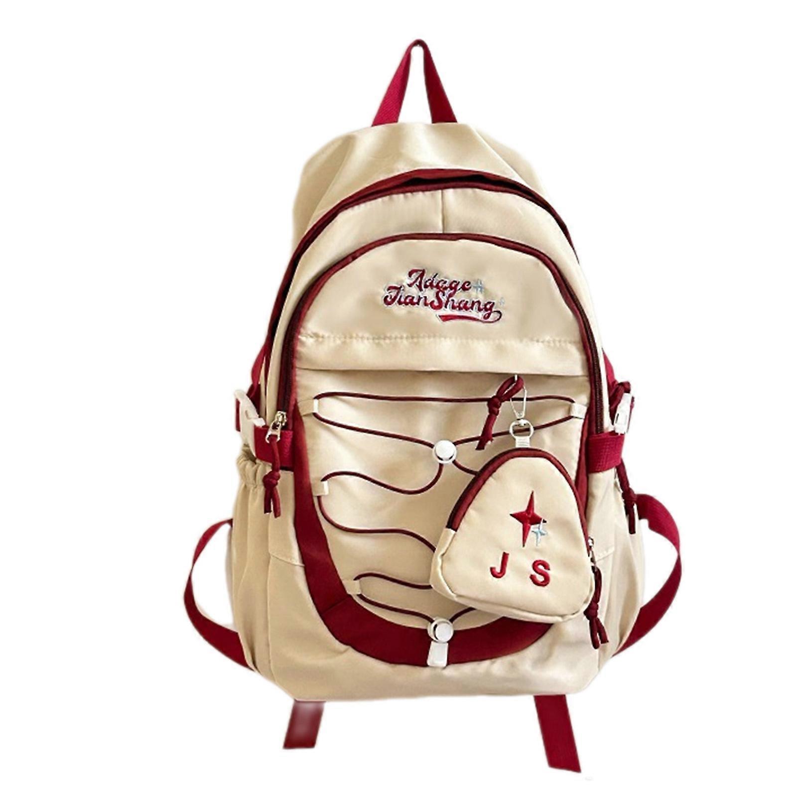 Casual Travel Contrast Color Backpack with Adjustable Straps Coin Purse Large Capacity School Bag for Daily Use Unisex White