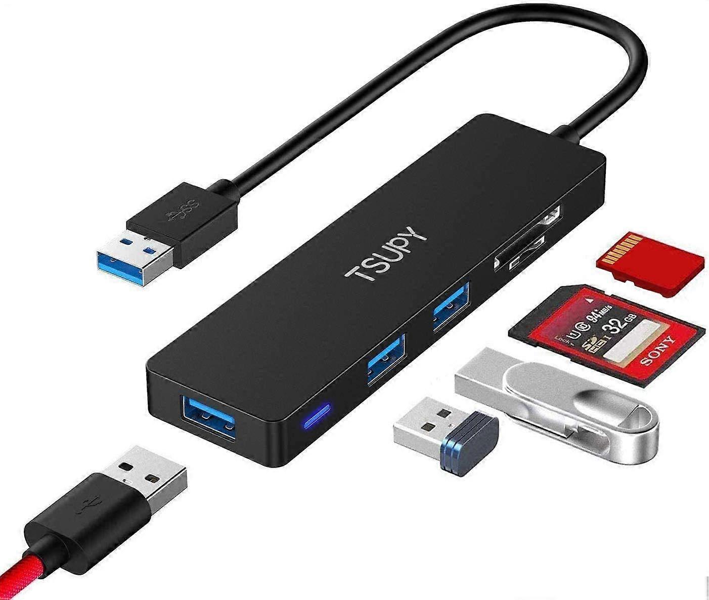 USB Hub 3.0 Multiport Adapter for Laptop, 0.5 FT, Compact Design, High-Speed Data Transfer, Sleek Black Color