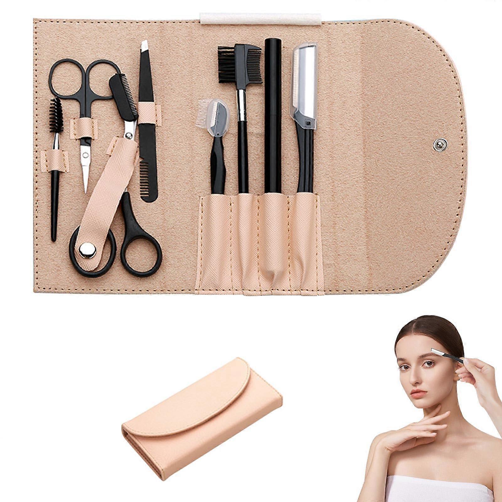 8 PCS/SET Professional Eyebrow Shaping Kit with Scissors, Tweezers, and Eyebrow Stencils for Precise Grooming