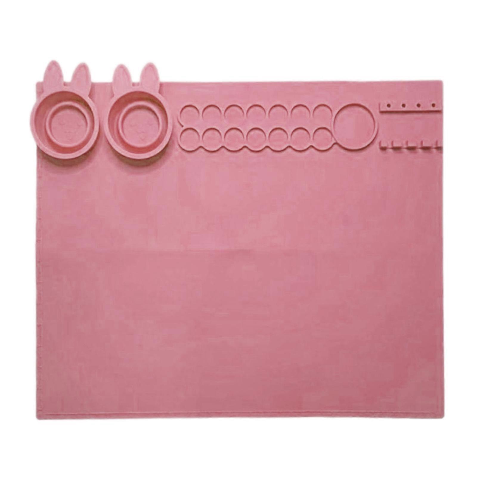 Silikon Zeichenbrett mit 16 Malablagen, 7 Gittern, Reinigungsbecher und 3 Stifthaltern, Silikon Zeichenmatte Rosa