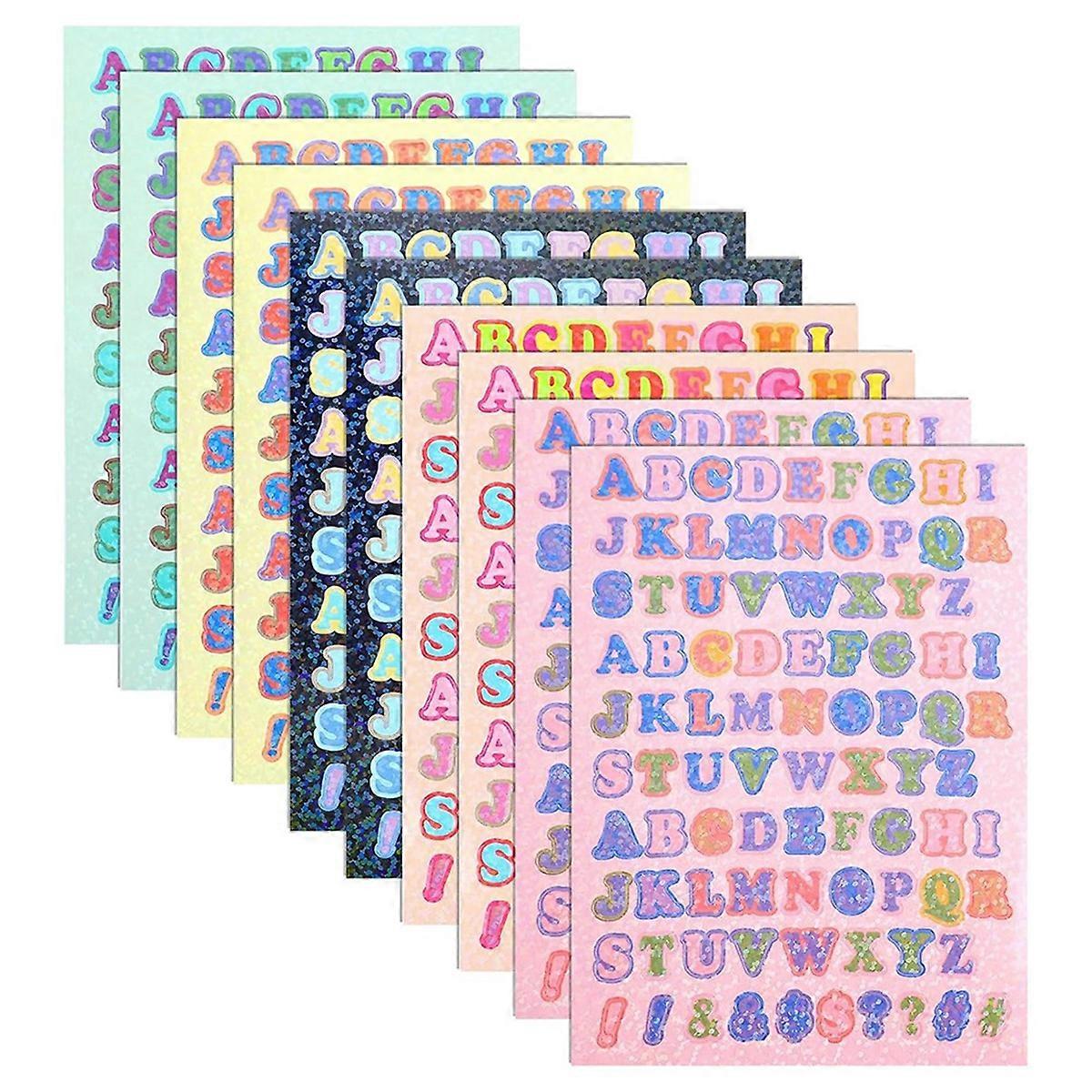 10 Sheets Colorful Letter Stickers Self Adhesive Alphabet Letter