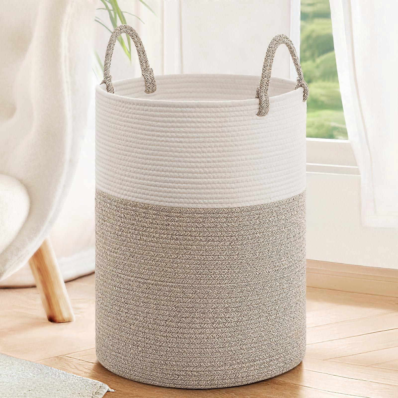 Large Tall Woven Light Brown Laundry Hamper for Toys and Clothes Storage, Durable Fabric, Eco-Friendly Design
