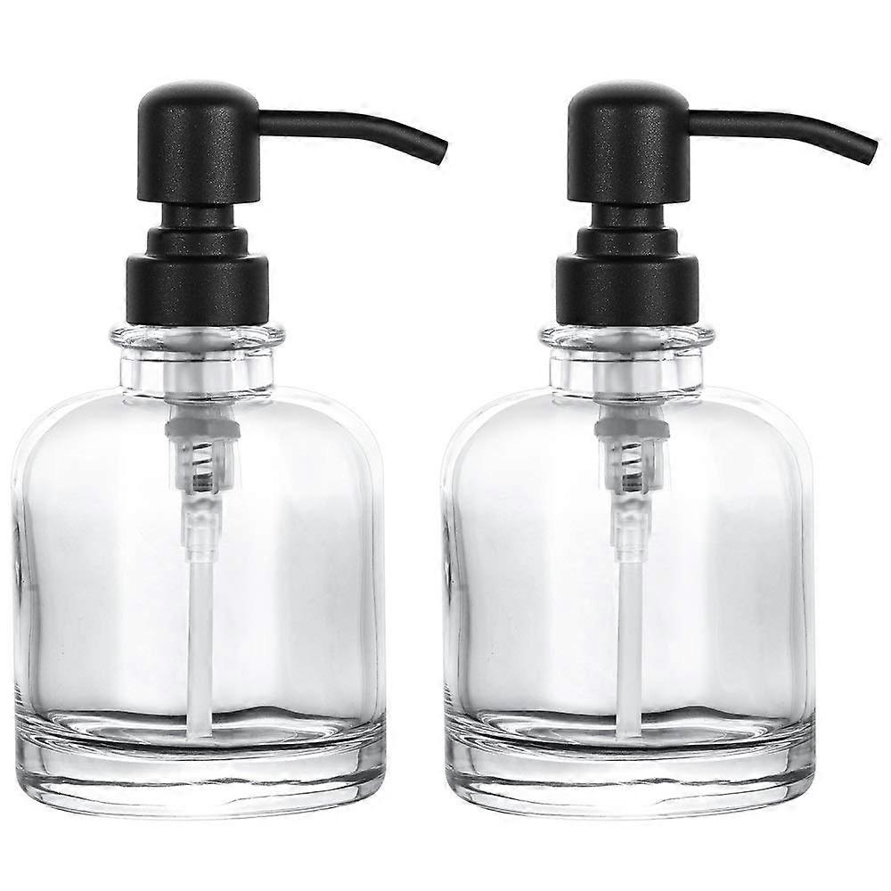 Thick Clear Glass Soap Dispenser Set of 2 for Bathroom 12 Ounce Capacity Liquid Soap Pump Container