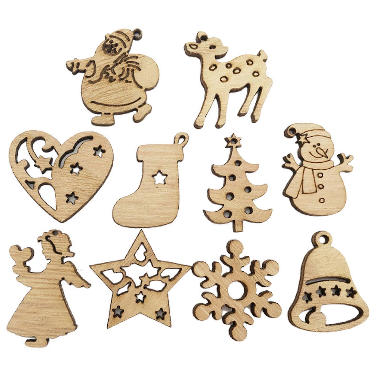 50 Pcs Cute Christmas Element Tree Ornament Wood Hanging Pendants Xmas Home