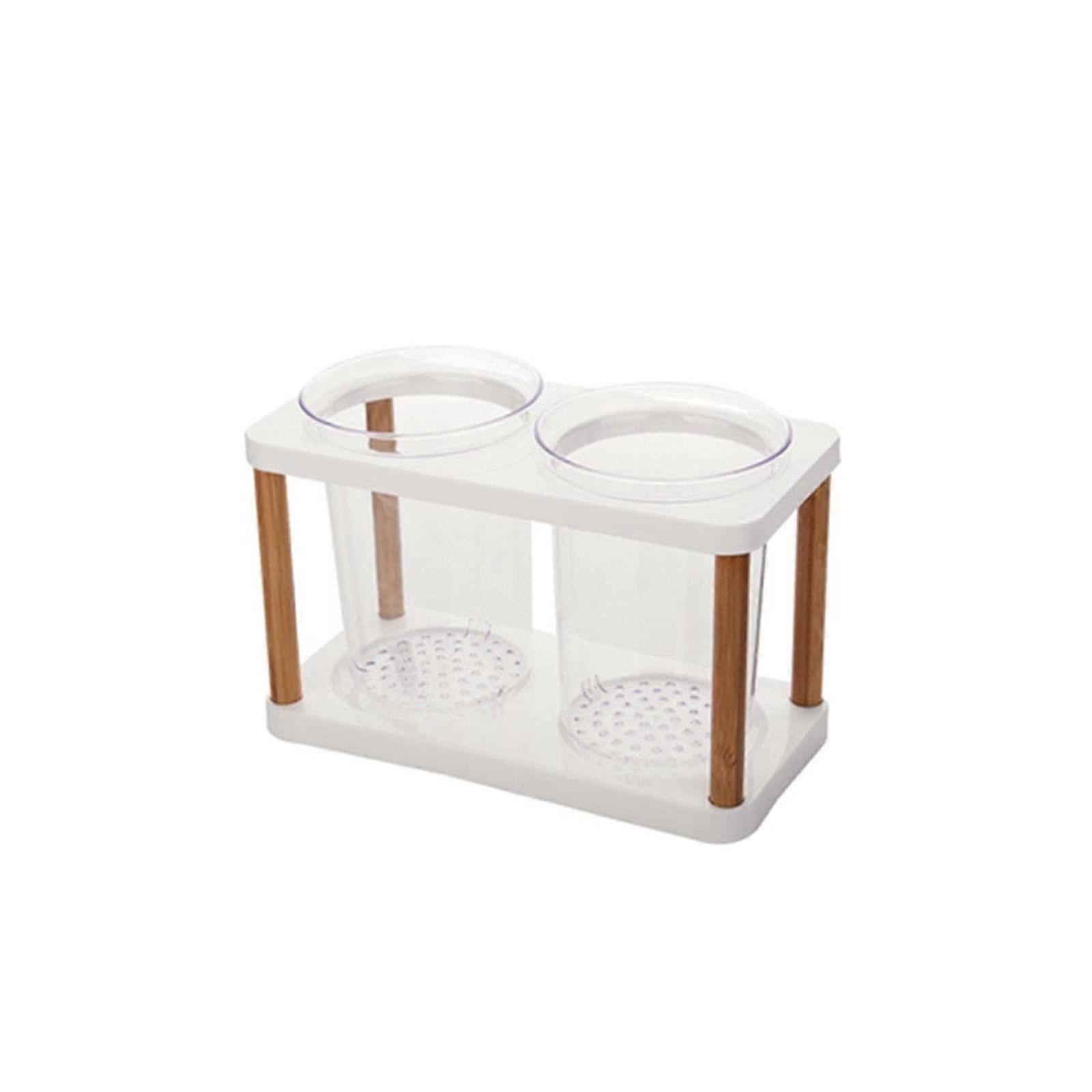 Utensil Caddy for Chopsticks Storage Rack Double Tube Design with Hollow Drain Tray Kitchen Tableware Organizer