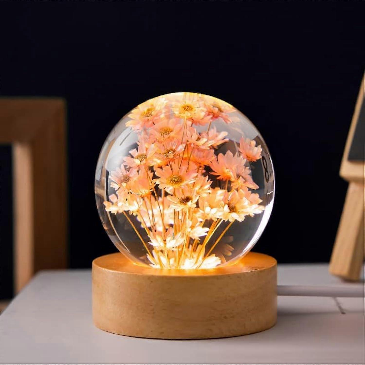 Red Daisy Flower Crystal Ball Night Light 2.4 Inch