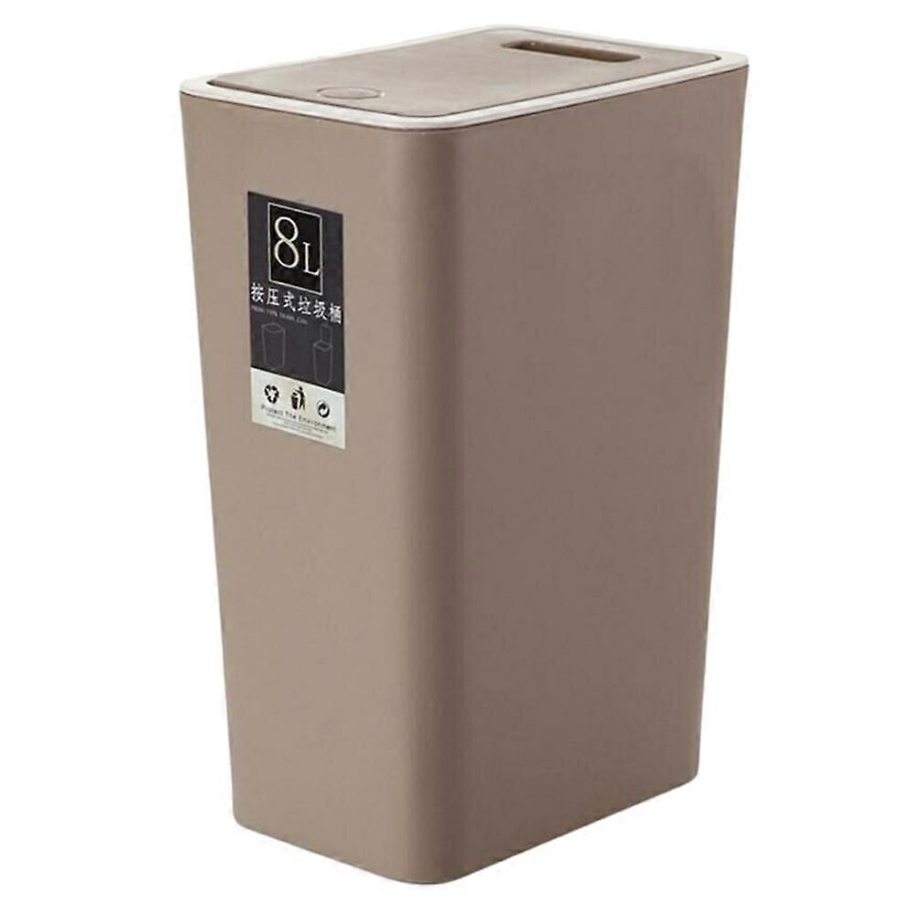 8L Plastic Trash Can Solid Wastebasket with Press Type Cover
