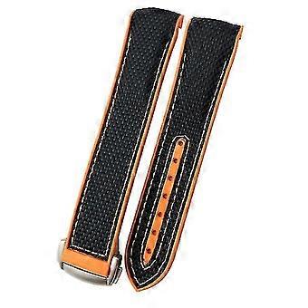 Banda de reloj de silicona de nylon de goma apta para Omega Planet Ocean Seamaster Diver Correa naranja de extremo curvo