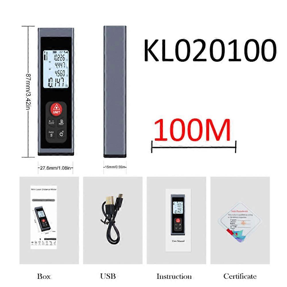 40M-100M Mini Laser Distance Meter Handheld Rangefinder Digital Distance Measuring Meter Indoor Rechargeable Electronic Device