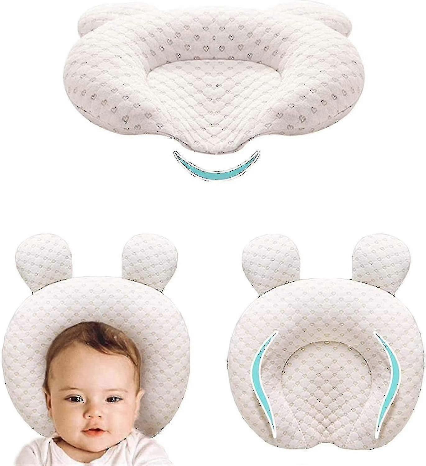 Muitar Soft Baby Nursery Pillows Unisex Newborns Head Shaping Infant Support Sleeping Head Sleep Pillows With Bear Ears (beige)