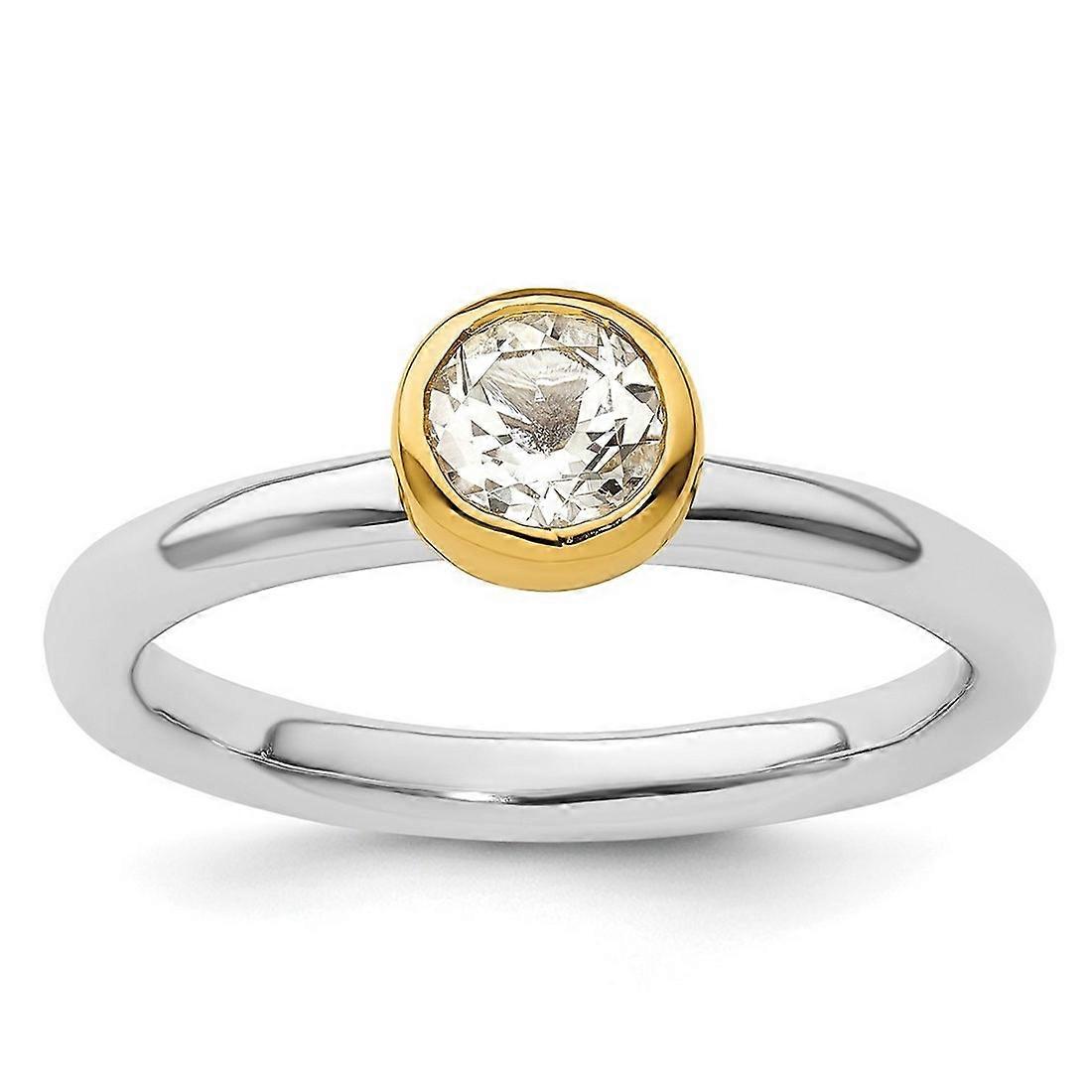 925 Sterling Silver Bezel Polished Stackable With Gold Plated White Topaz Ring-Stackable-Ring for Women - Ring Size: 5 t