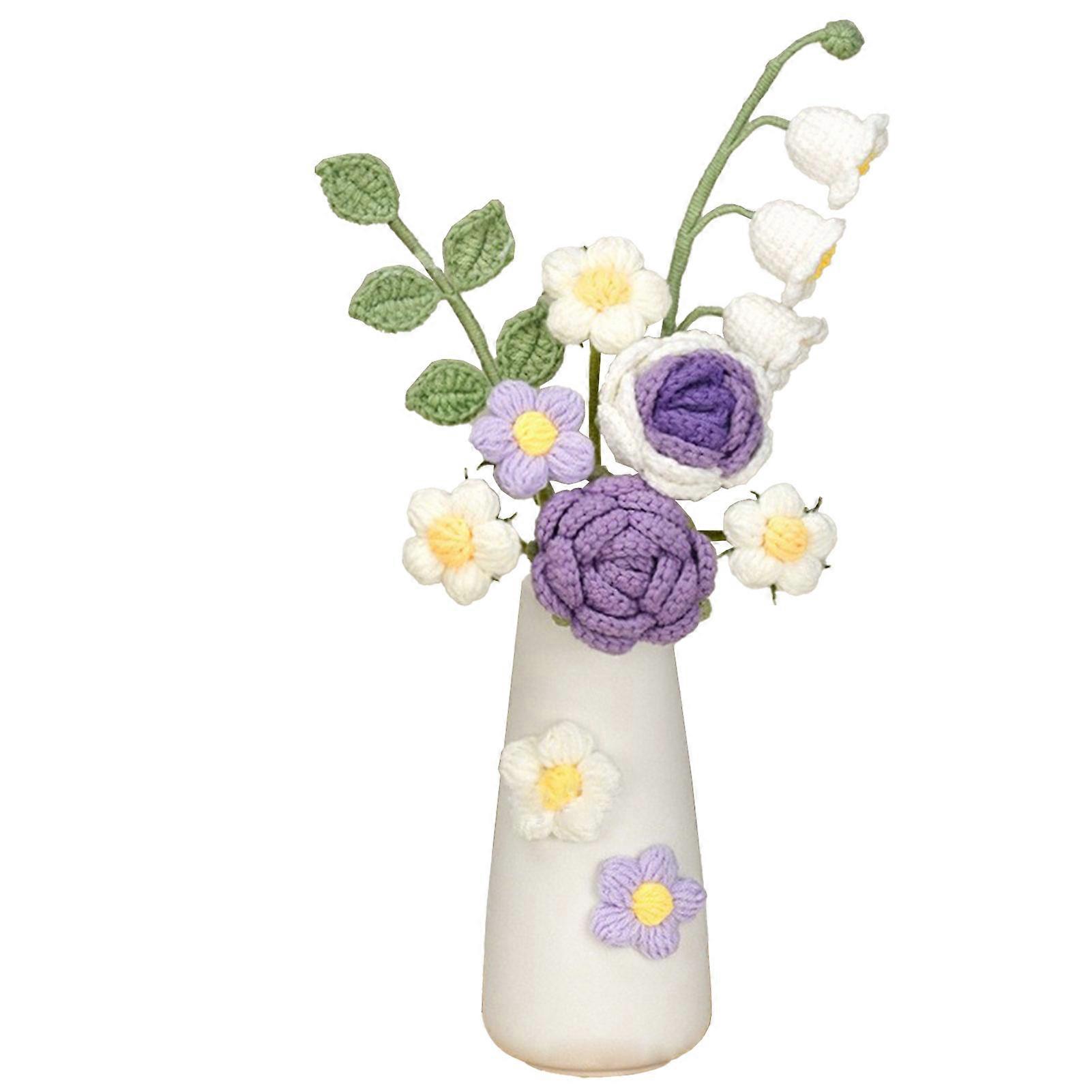 Simulation Woolen Handmade Knitting Artificial Crochet Knitted with Ceramic Vase Table Flower Gift
