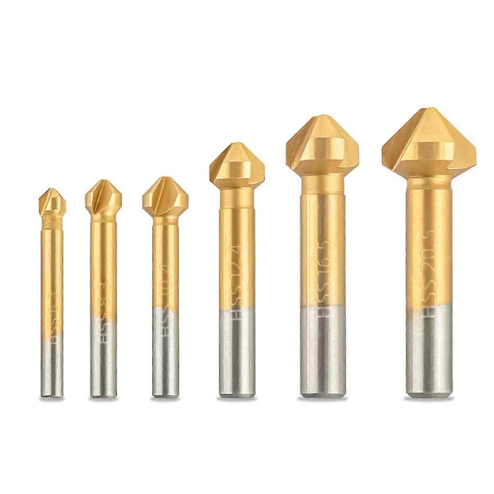 6/7Pcs Countersink Drill Bit Set Metal High Speed Steel Countersink Drill Bit 3 Flute 90 Degree Chamfering Tool Deburring