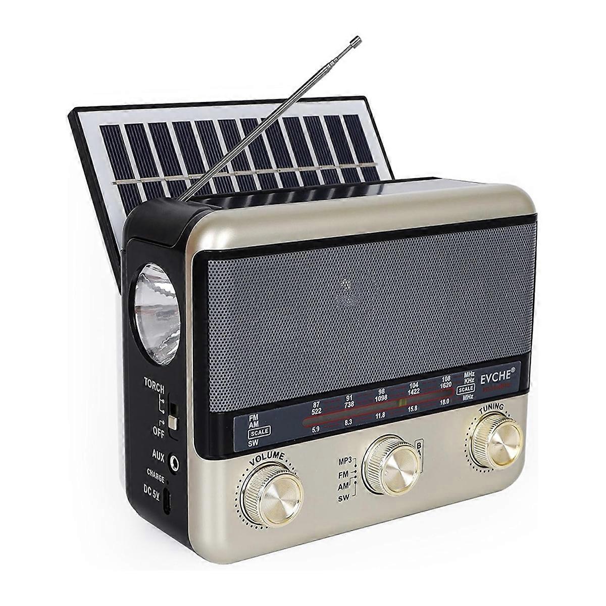 Portable Solar Radio AM FM SW Shortwave Radio Retro Radio with Bluetooth Speaker, TF Card,USB Playin