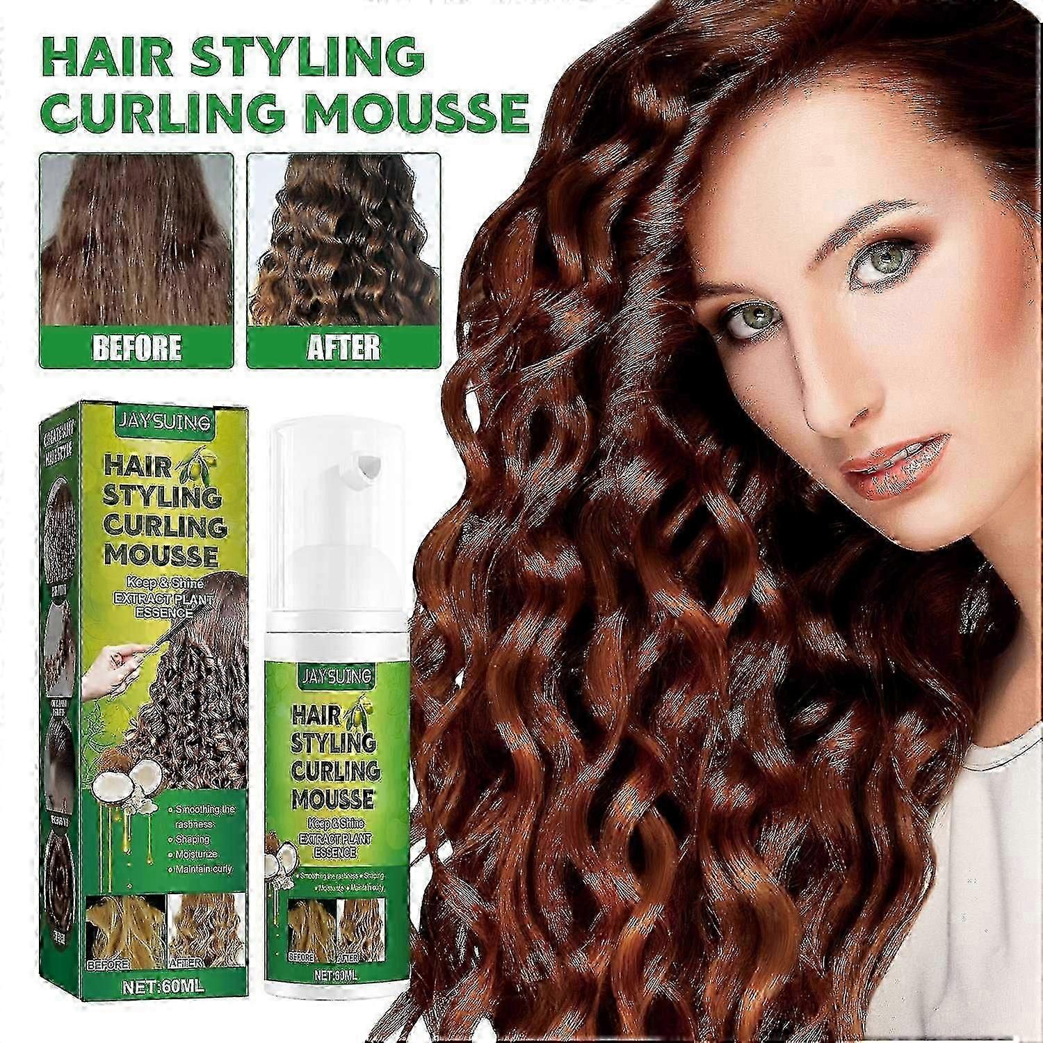 Jaysuing Fluffy Curl Styling Mousse, Anti-Frizz Curl Moisturizing Treatment Foam Styling Mousse