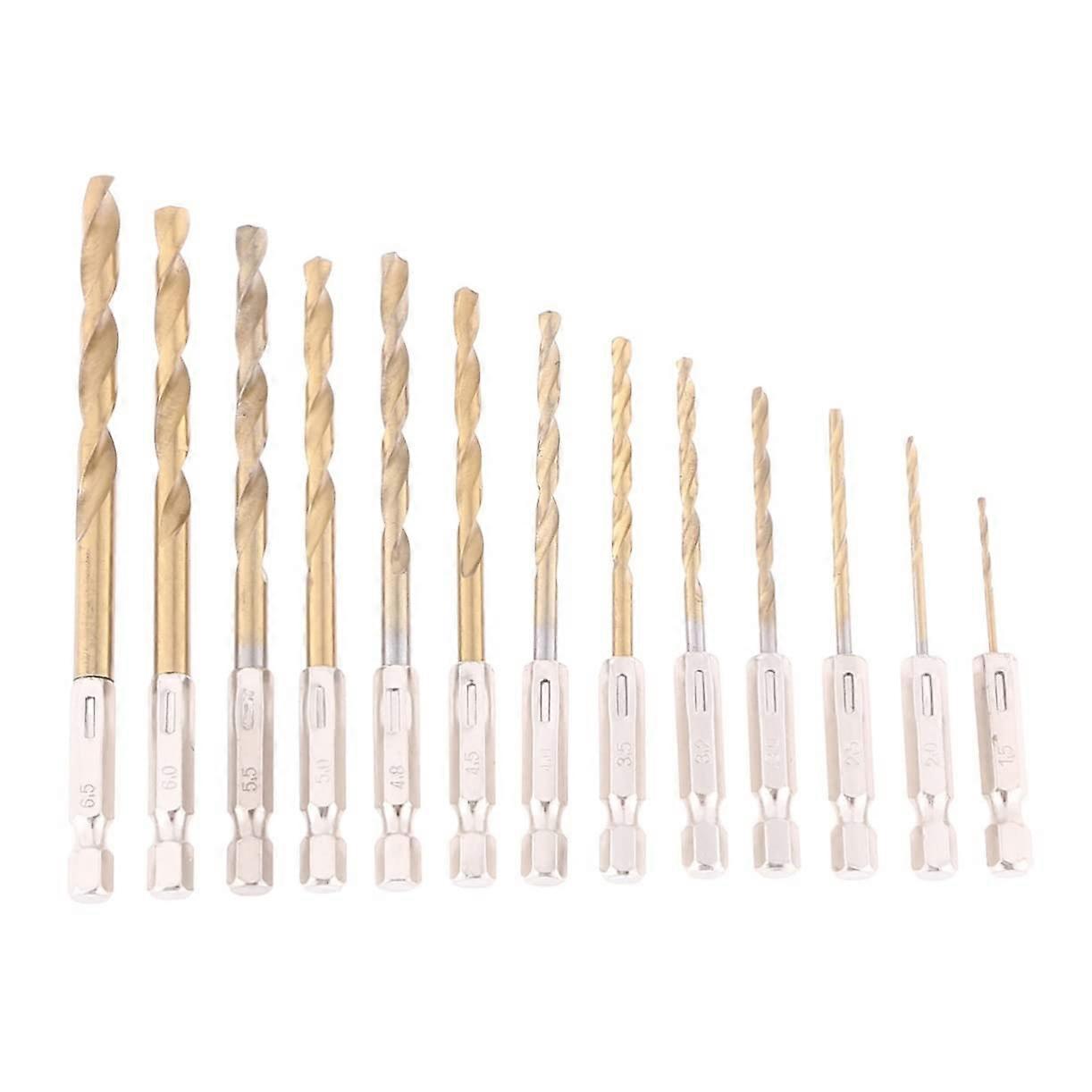 13pc Titanium Coated Drill Bit Set 1.5-6.5mm High-Speed Steel Bits for Metal and Wood Machining