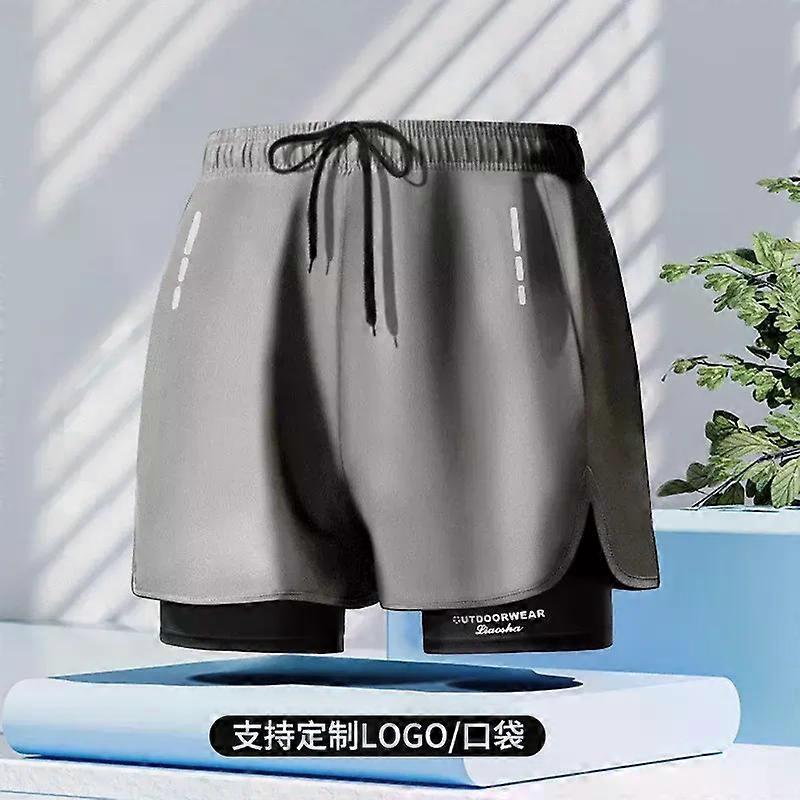 Men's Speed Dry Large Size Swimming Trunks Professional Equipment Double Layer Anti-Embarrassment Flat Angle Swimwear